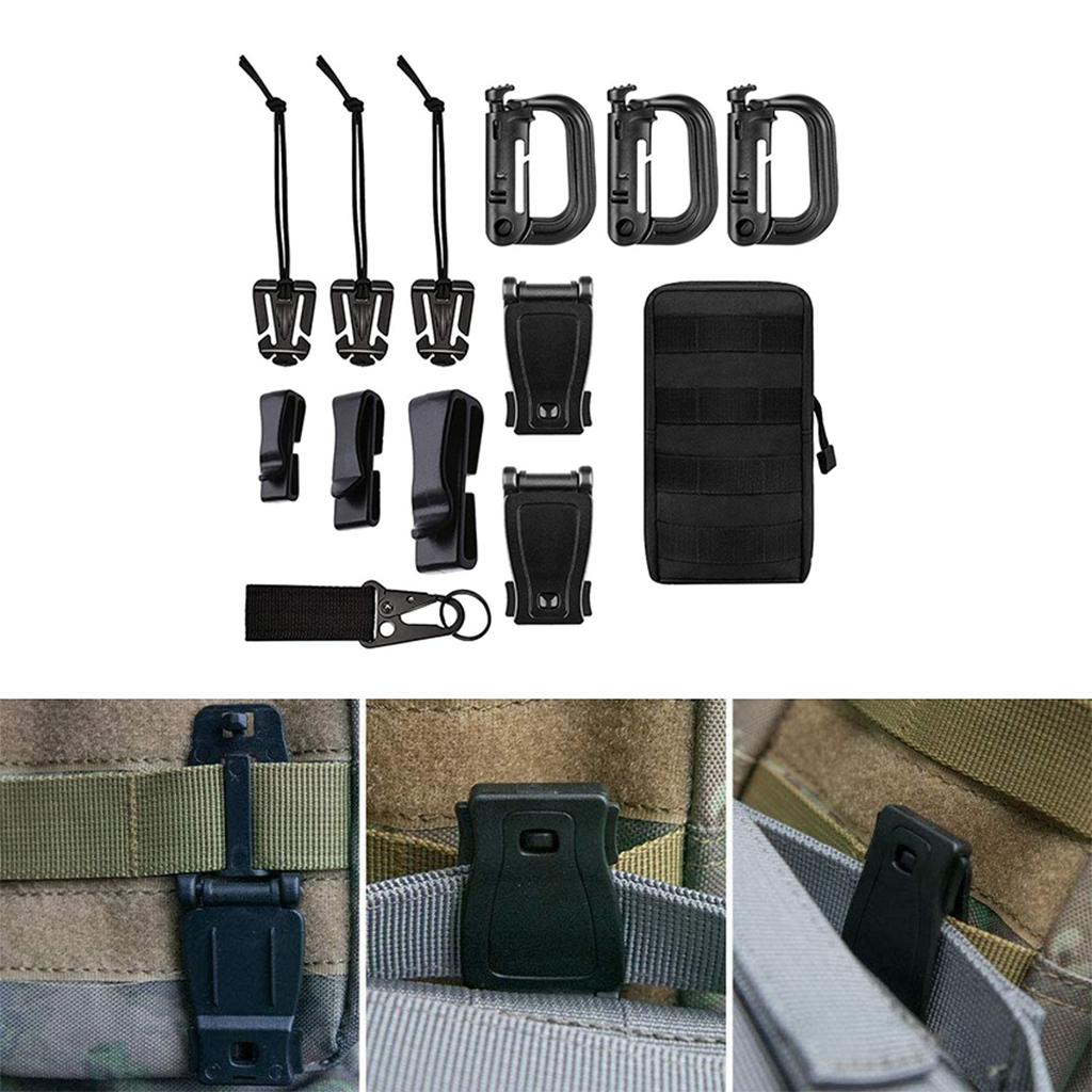 13Pcs Molle Attachments for Tactical Belt Webbing Key Ring D-Ring Clip Lock