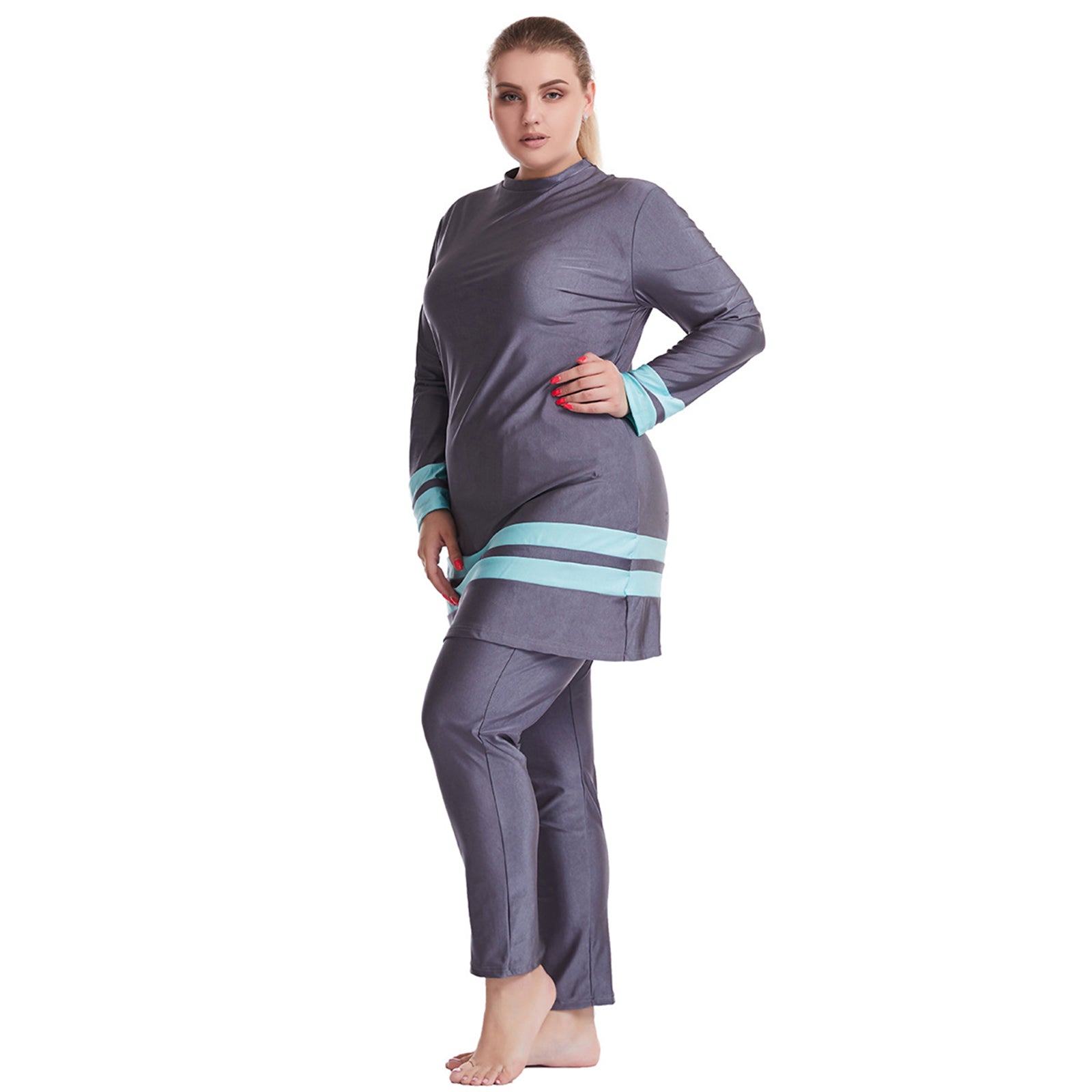 Islamic Modest Swimsuit Beach Muslim Arab Women Swimwear Plus Size Gray XL