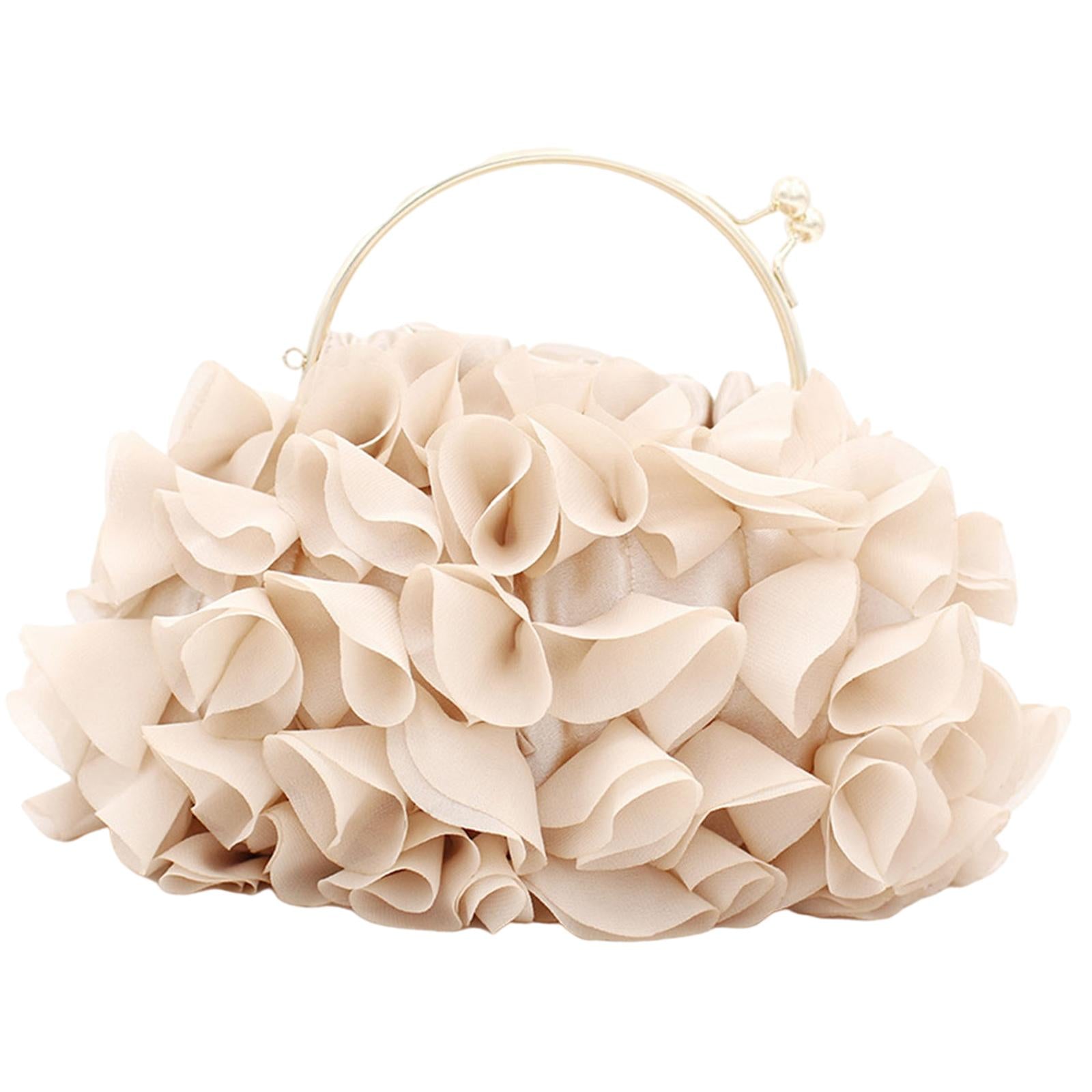 Satin Flower Clutch Dressy Wedding Cocktail Evening Bag Totes Crossbody Bag