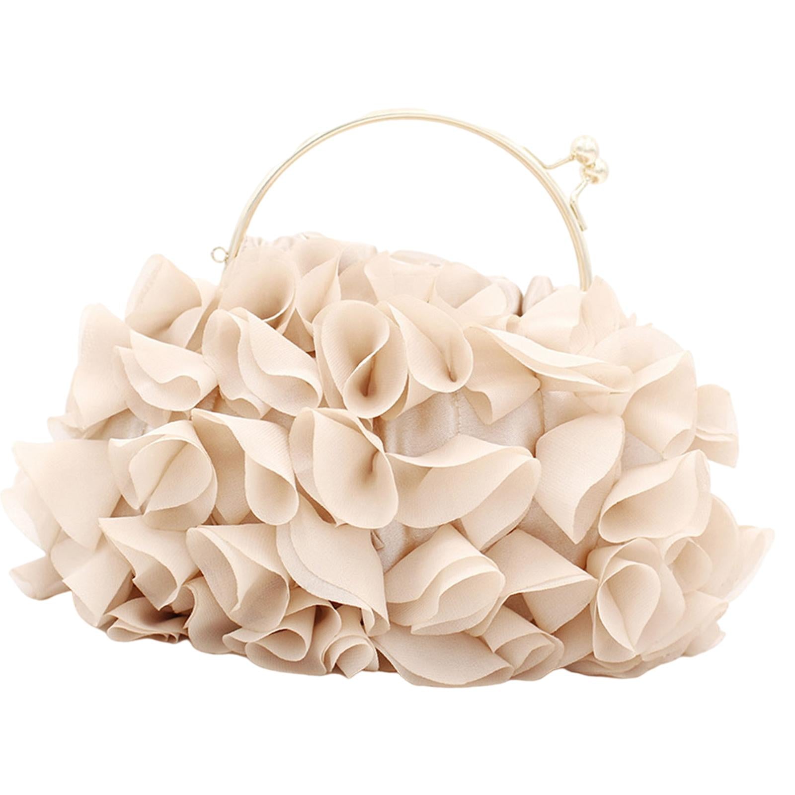 Satin Flower Clutch Dressy Wedding Cocktail Evening Bag Totes Crossbody Bag