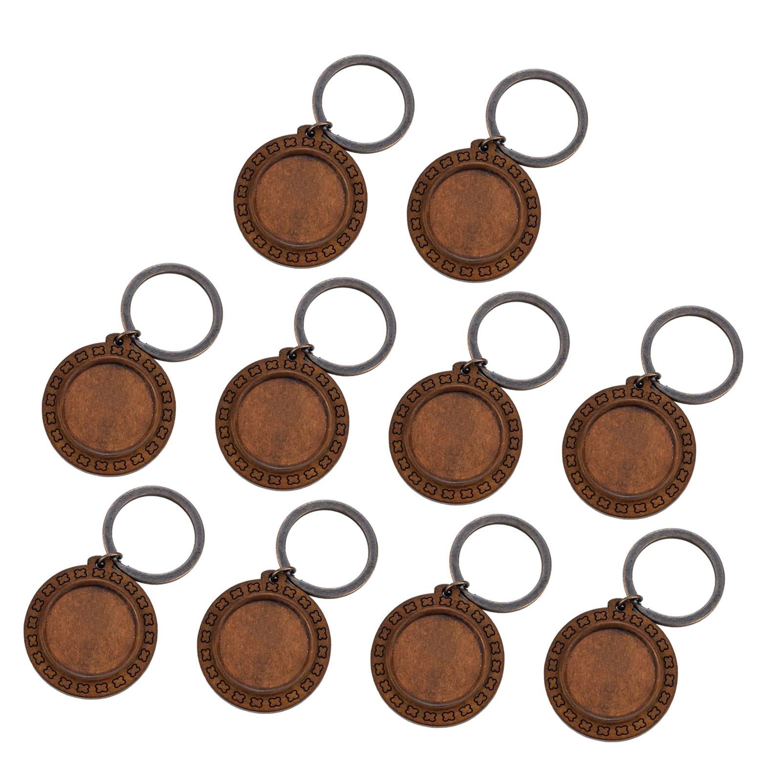 10pcs Wooden Key Chains Keychains Blanks Discs Keyring Crafts Plain Ring