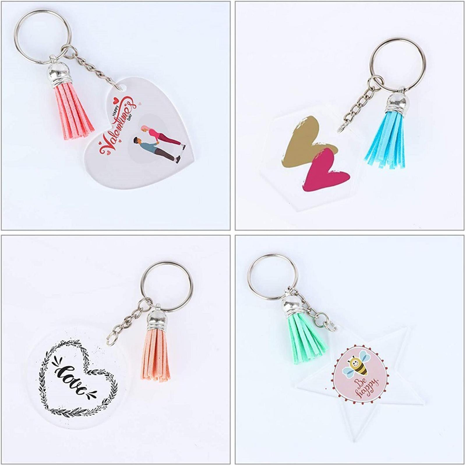 160x Acrylic Keychain Blanks Transparent Acrylic Discs Colorful Tassels