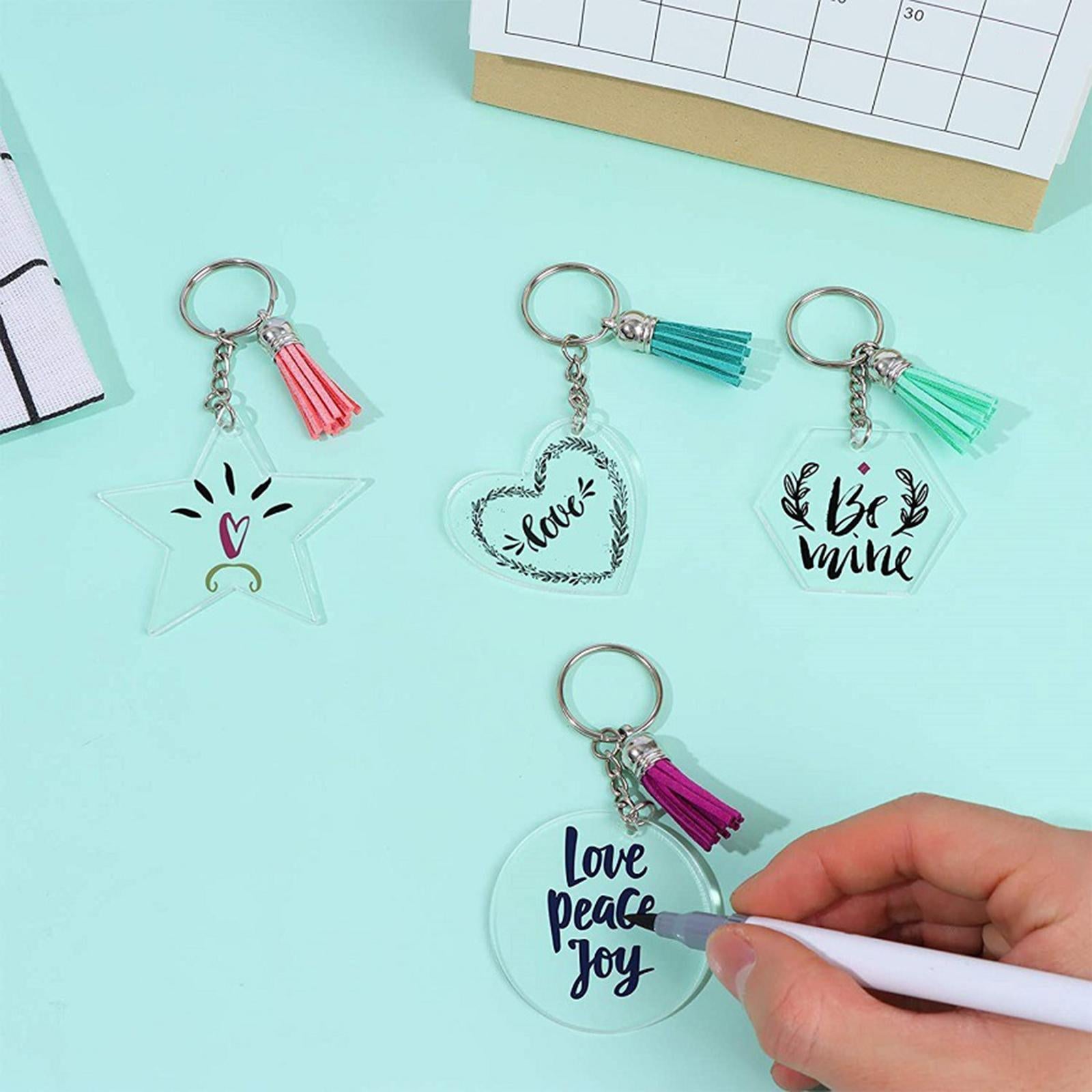 160x Acrylic Keychain Blanks Transparent Acrylic Discs Colorful Tassels
