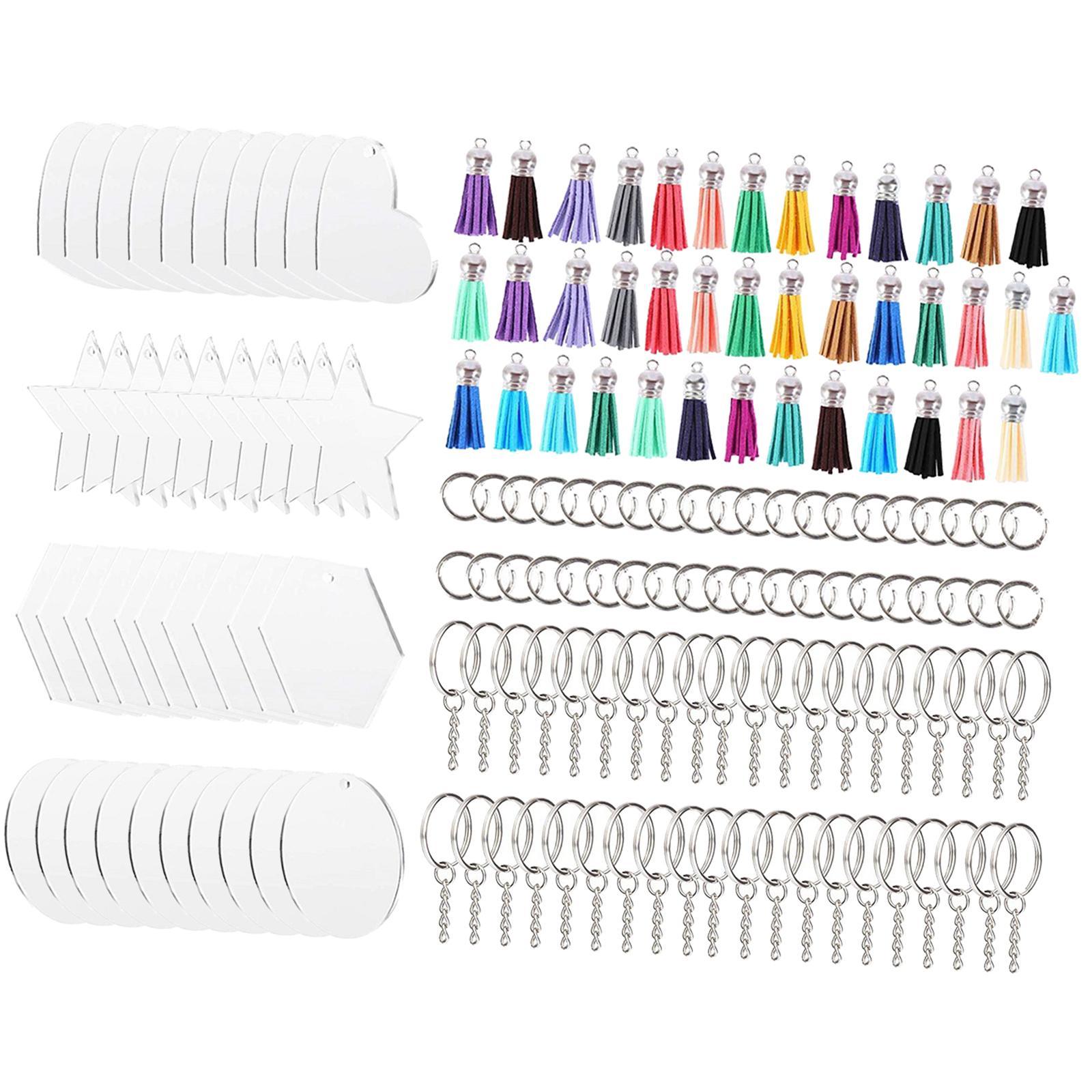 160x Acrylic Keychain Blanks Transparent Acrylic Discs Colorful Tassels