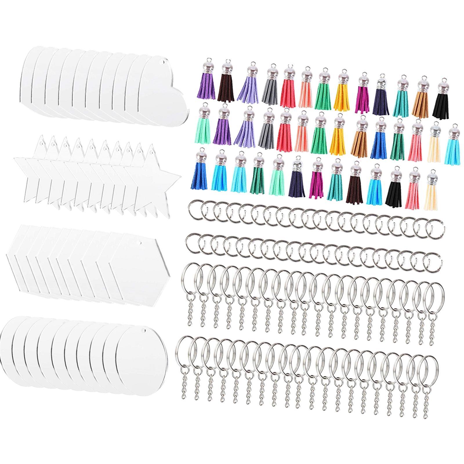 160x Acrylic Keychain Blanks Transparent Acrylic Discs Colorful Tassels