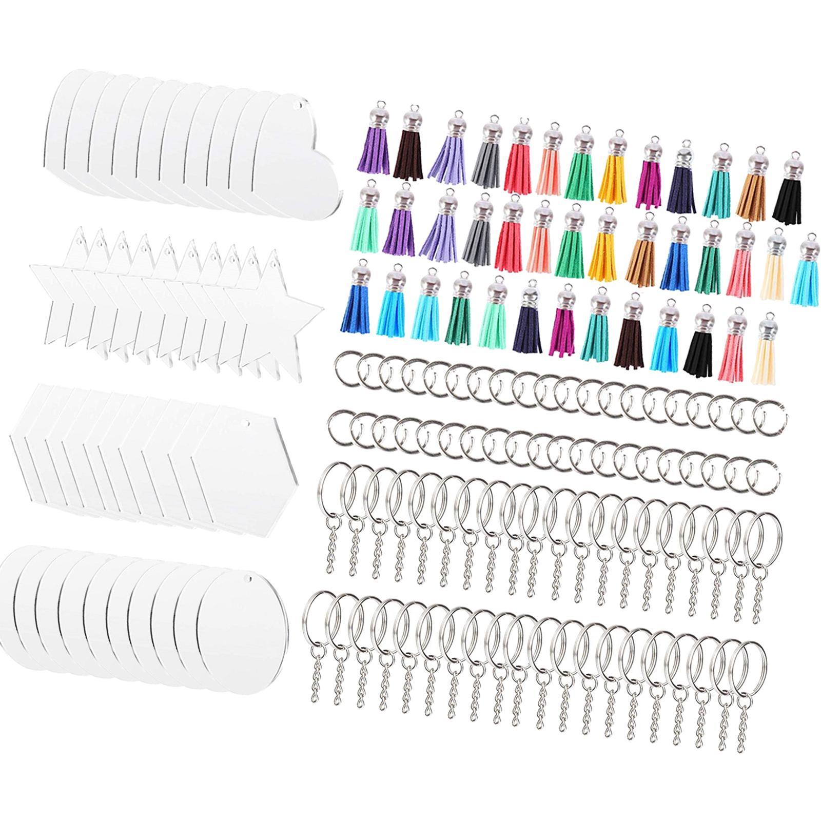 160x Acrylic Keychain Blanks Transparent Acrylic Discs Colorful Tassels