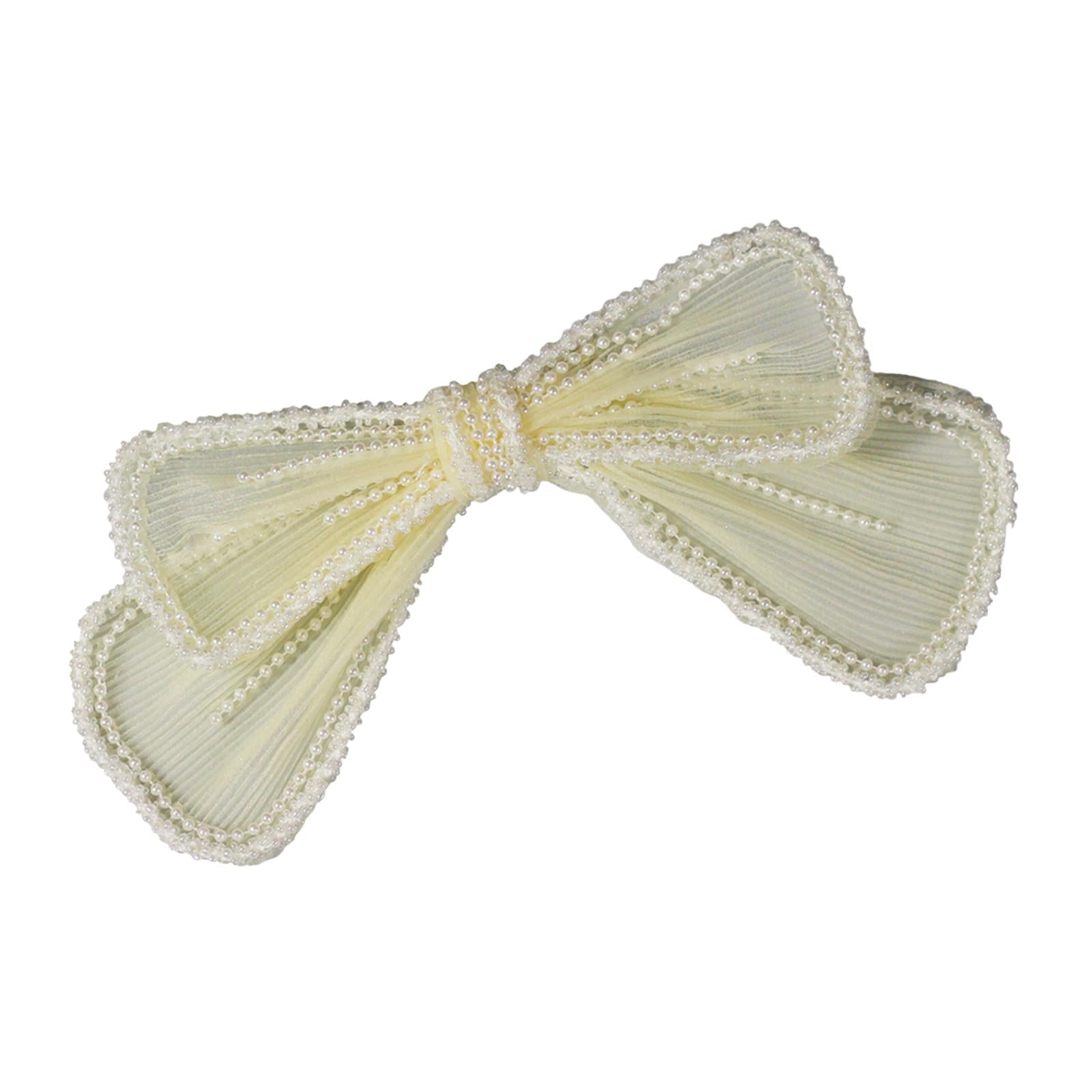 White Pearls Beads Lace Bows Hair Clip Elegant Large Hairpin Bridal Headwear