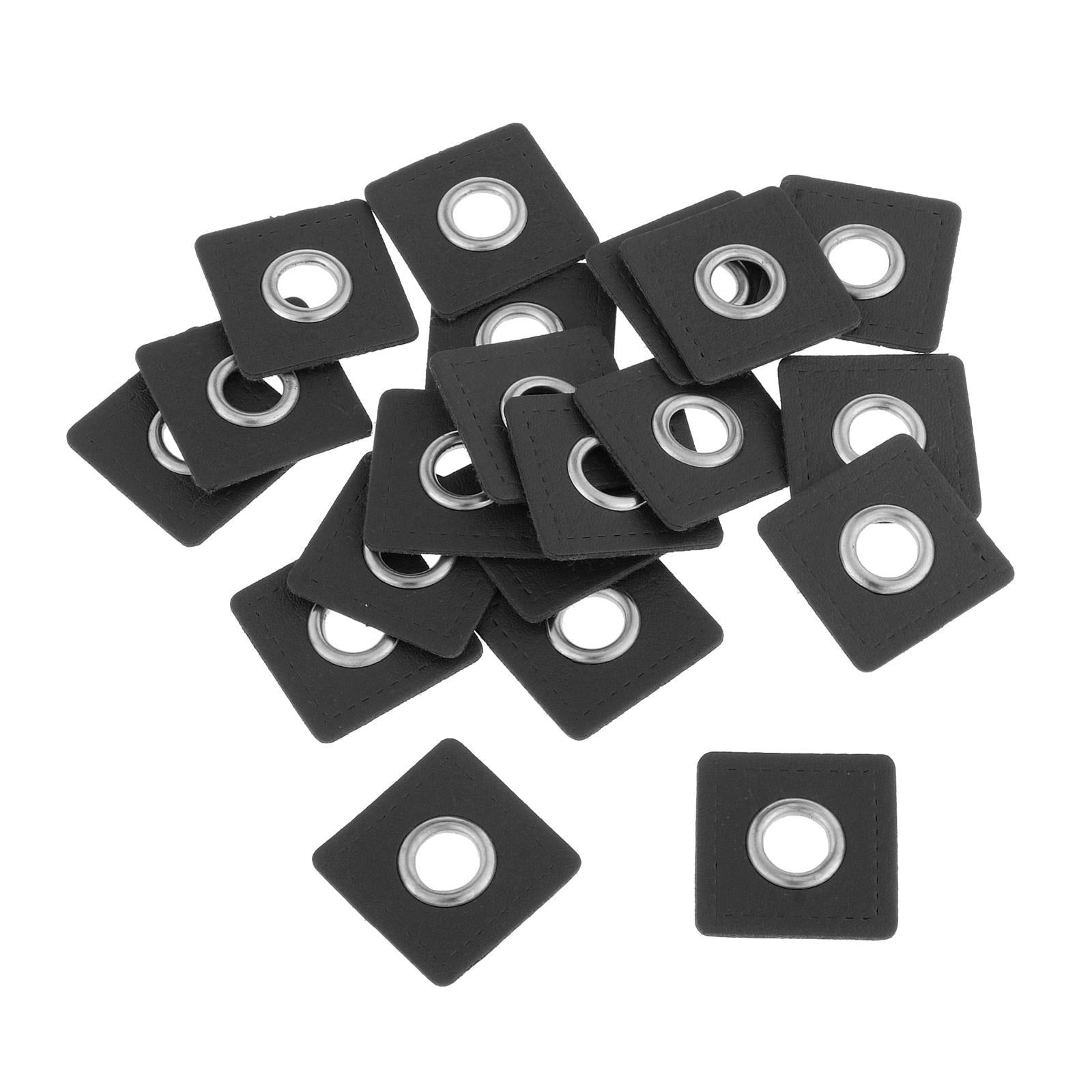 20pcs Badges Patch Labels Eyelets Grommets Sewing Applique Black Square