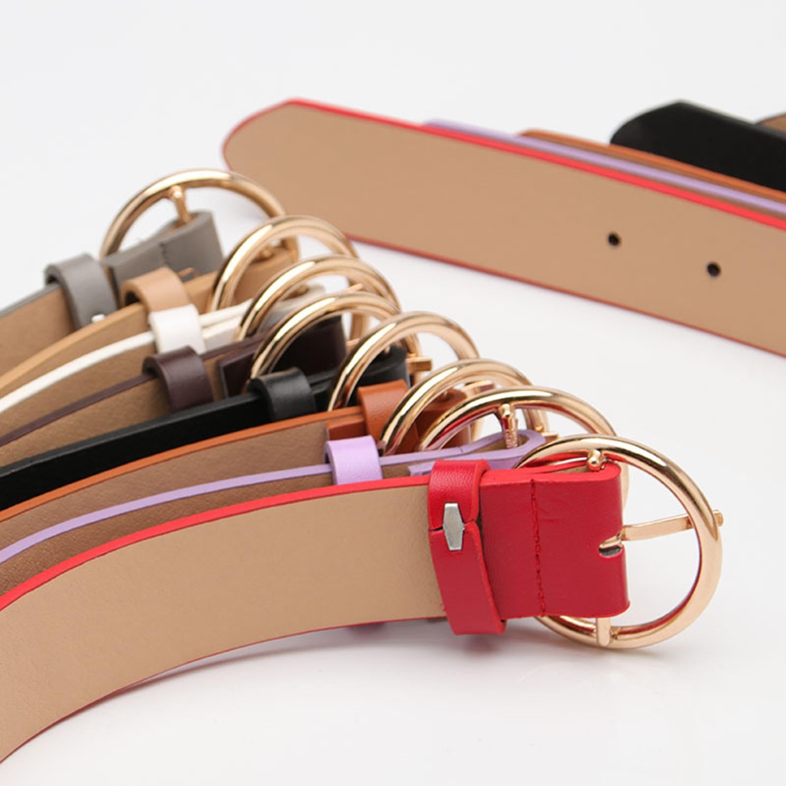 Women Adjustable Waistband Round Buckle Waist Strap Lady Belt for Jeans Camel