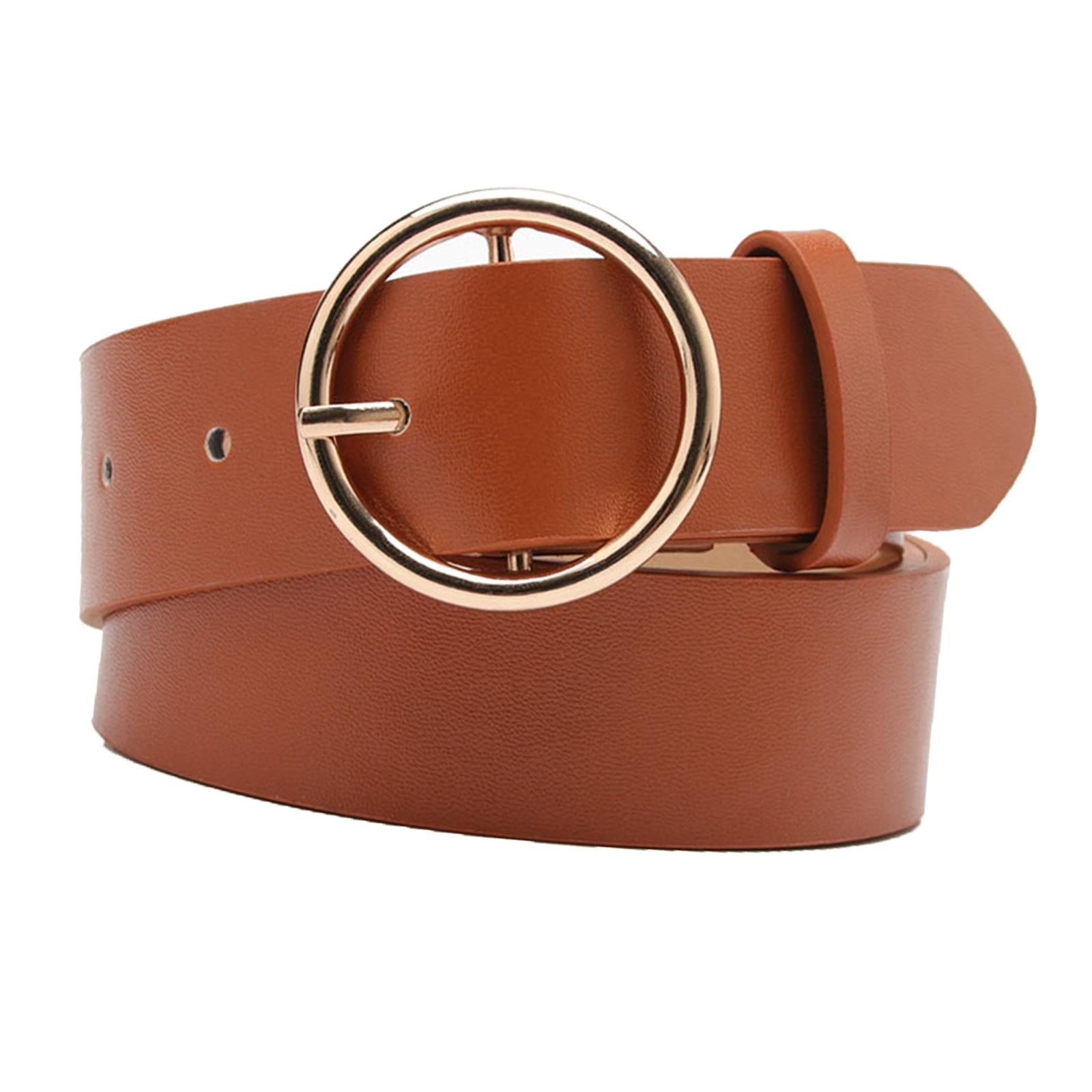 Women Adjustable Waistband Round Buckle Waist Strap Lady Belt for Jeans Camel
