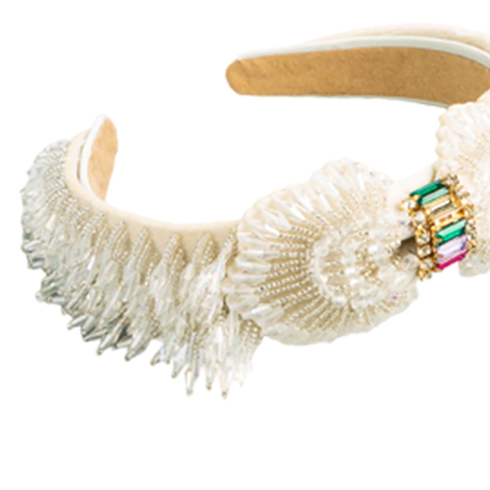 Trendy Baroque Headband Embellished Gem Hair Band Hair Piece Decor White