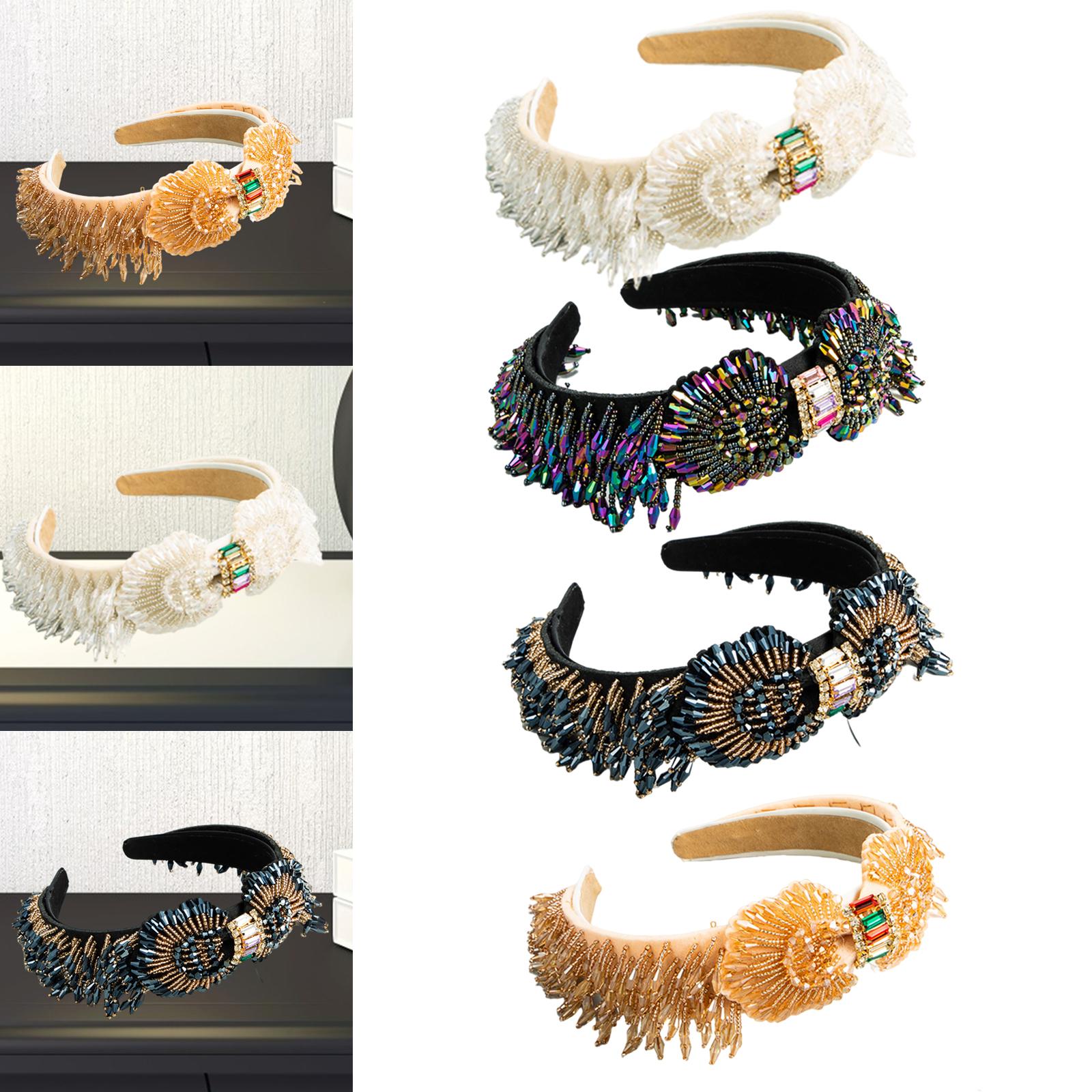 Trendy Baroque Headband Embellished Gem Hair Band Hair Piece Decor White