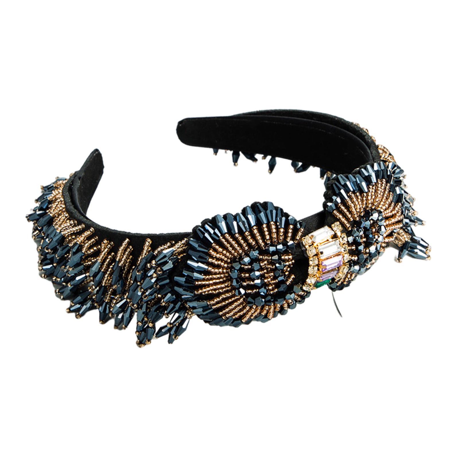 Trendy Baroque Headband Embellished Gem Hair Band Hair Piece Decor Blue