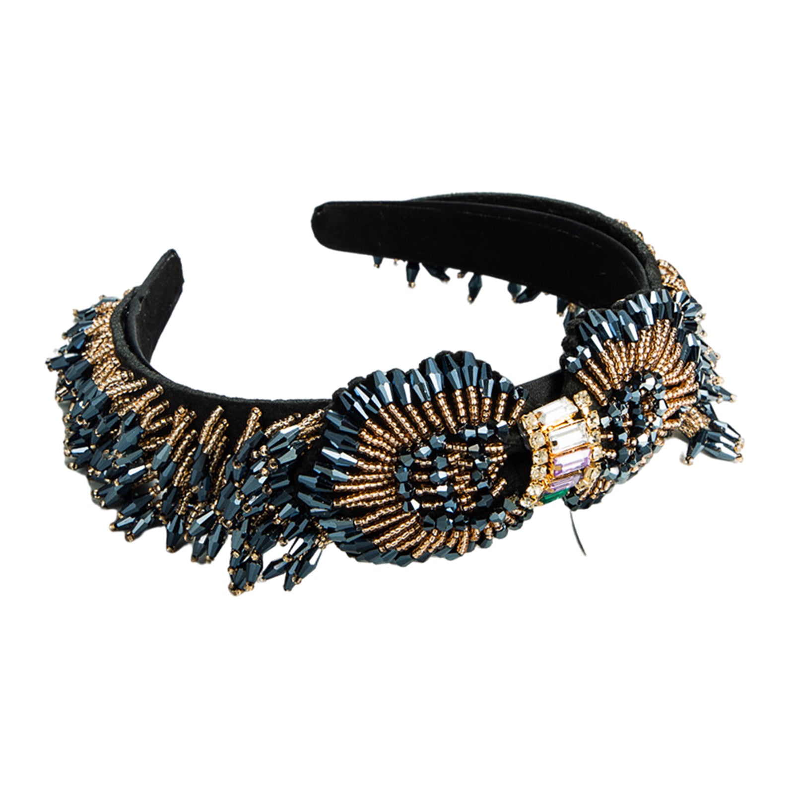 Trendy Baroque Headband Embellished Gem Hair Band Hair Piece Decor Blue