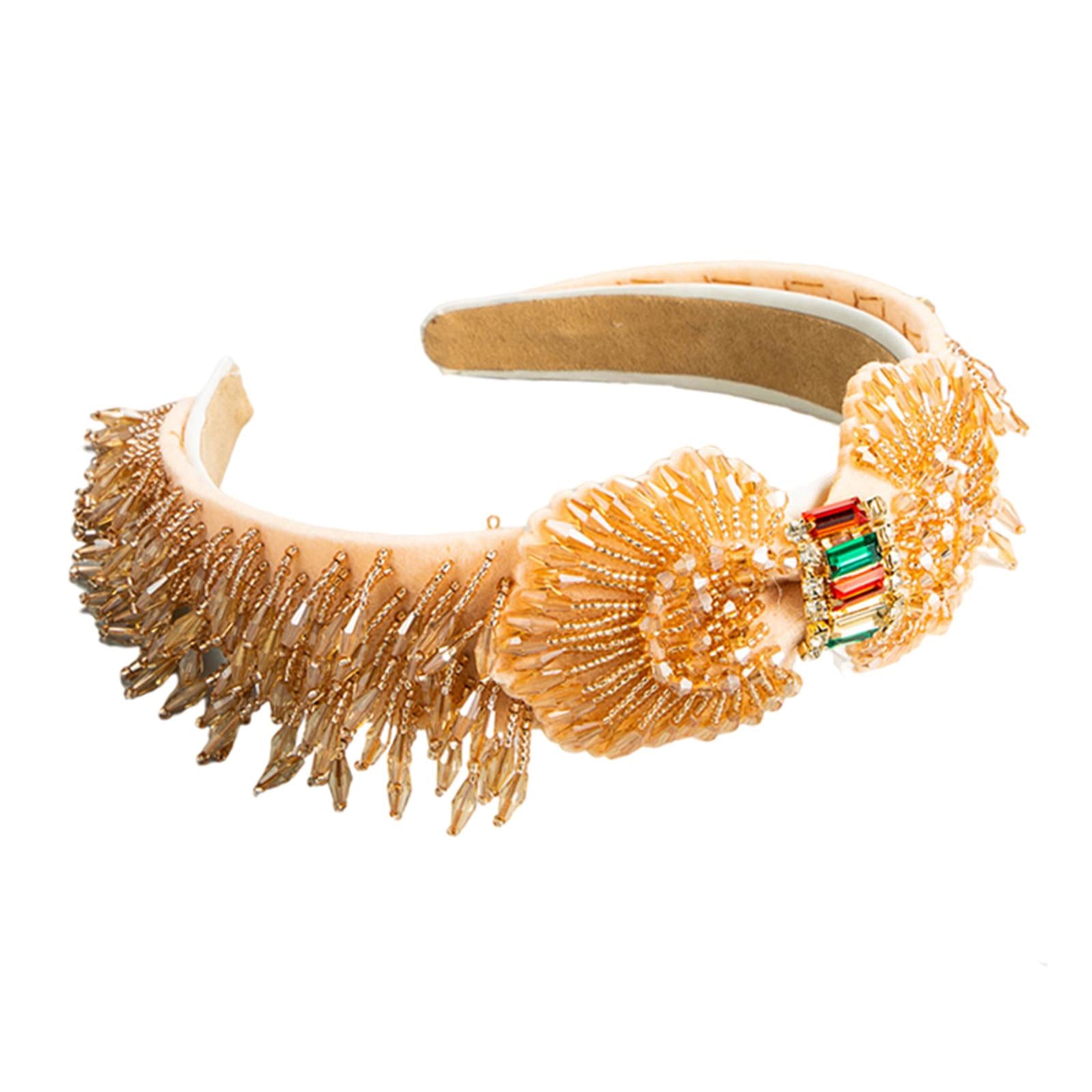 Trendy Baroque Headband Embellished Gem Hair Band Hair Piece Decor Coffee