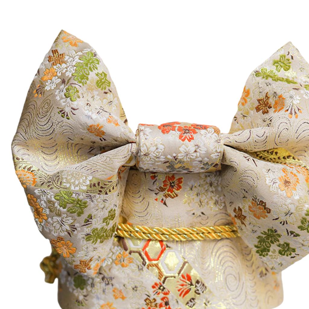 Women Japanese Belt Pre-Tied Bow Kimono Robe Obi Strap Gold Adults