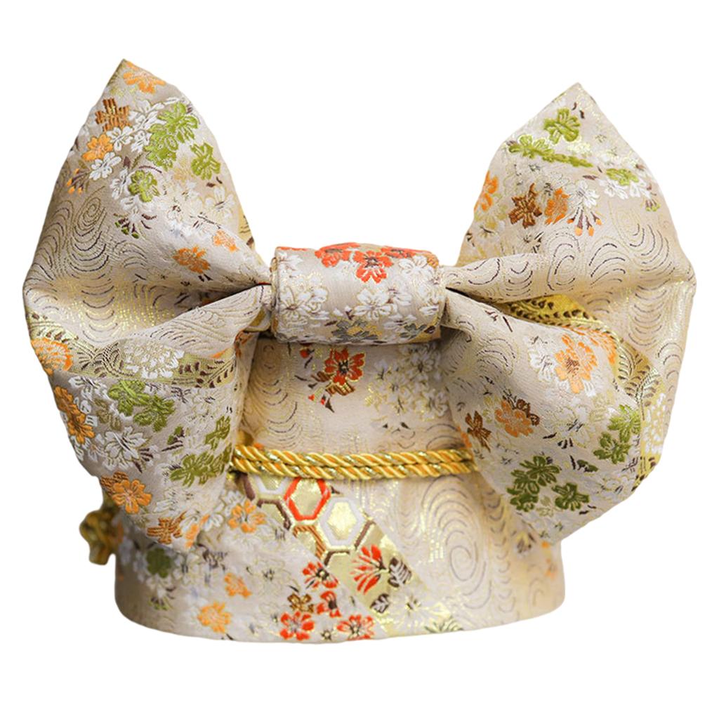 Women Japanese Belt Pre-Tied Bow Kimono Robe Obi Strap Gold Adults