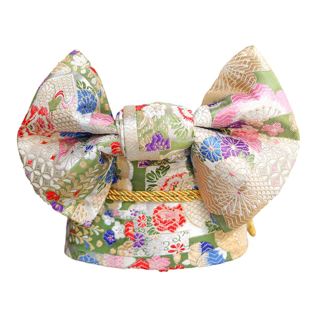 Women Japanese Belt Pre-Tied Bow Kimono Robe Obi Strap Green Kids