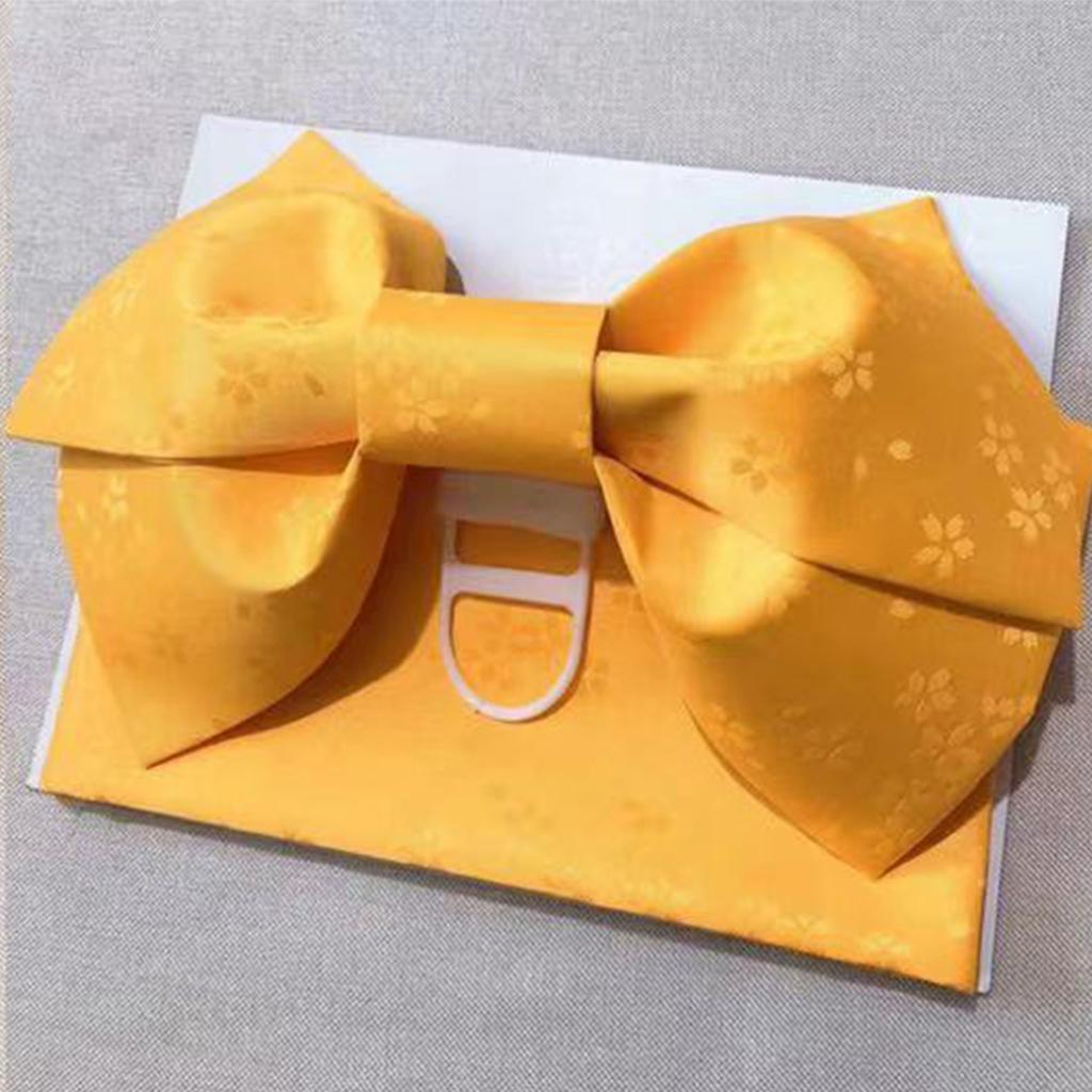 Kimono Obi Jacquard Pre-Tied Bow Waist Strap Cummerbund Yellow