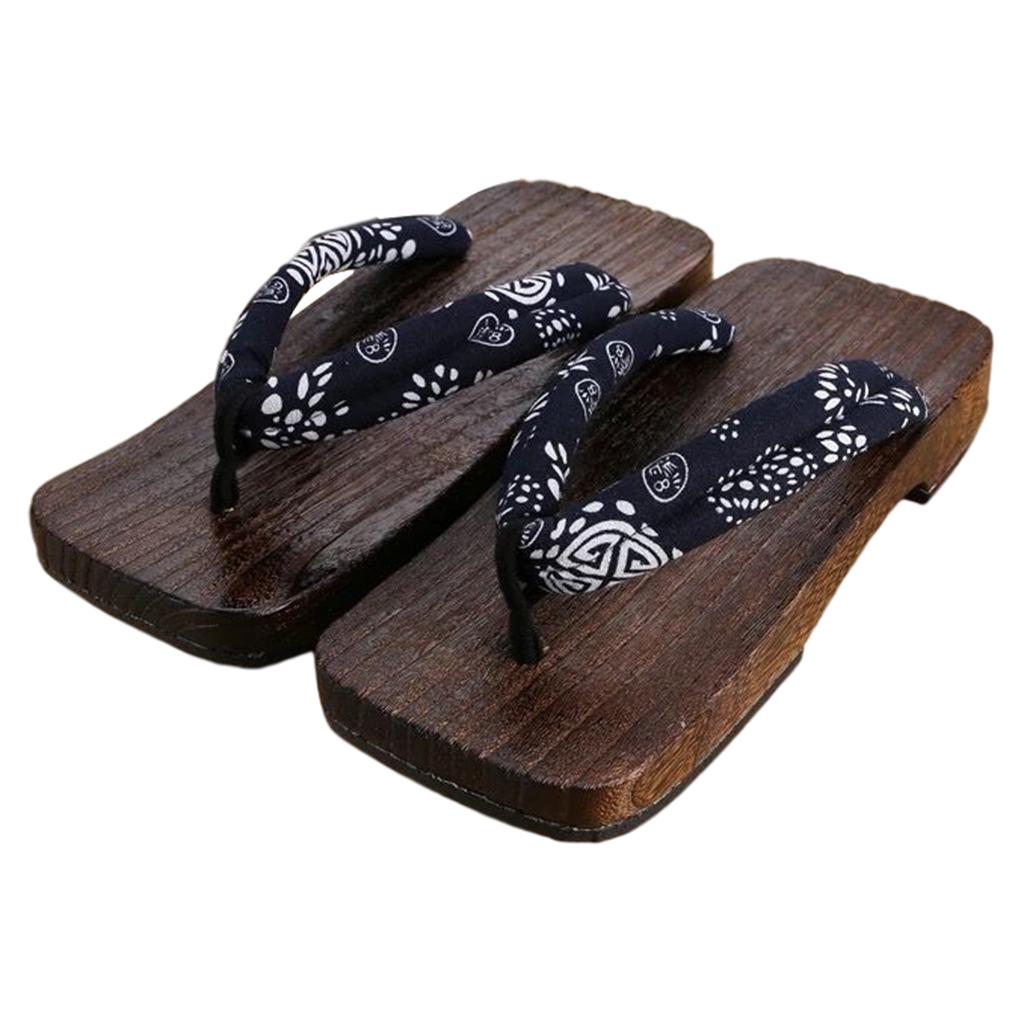 Japanese Clogs Slippers Geta Sandals Flip Flops for Men Women Blue Square 41