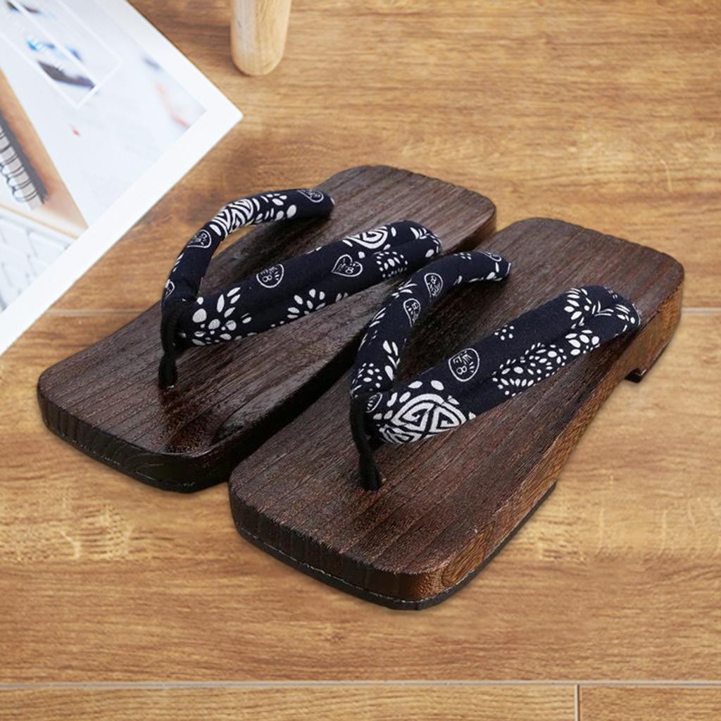 Japanese Clogs Slippers Geta Sandals Flip Flops for Men Women Blue Square 43