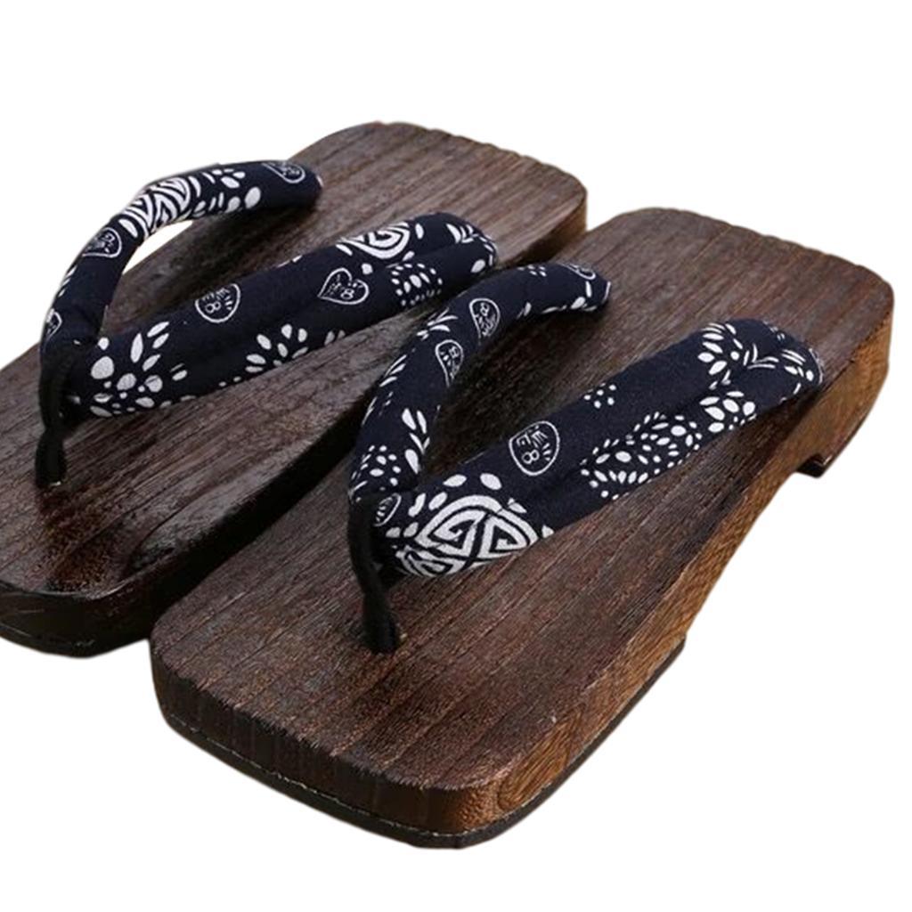 Japanese Clogs Slippers Geta Sandals Flip Flops for Men Women Blue Square 45