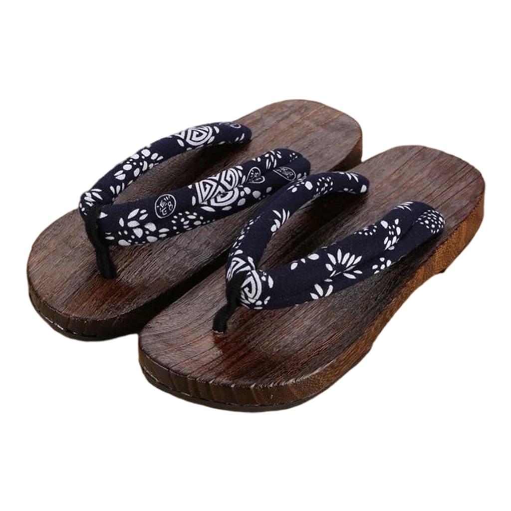 Japanese Clogs Slippers Geta Sandals Flip Flops for Men Women Blue Round 44