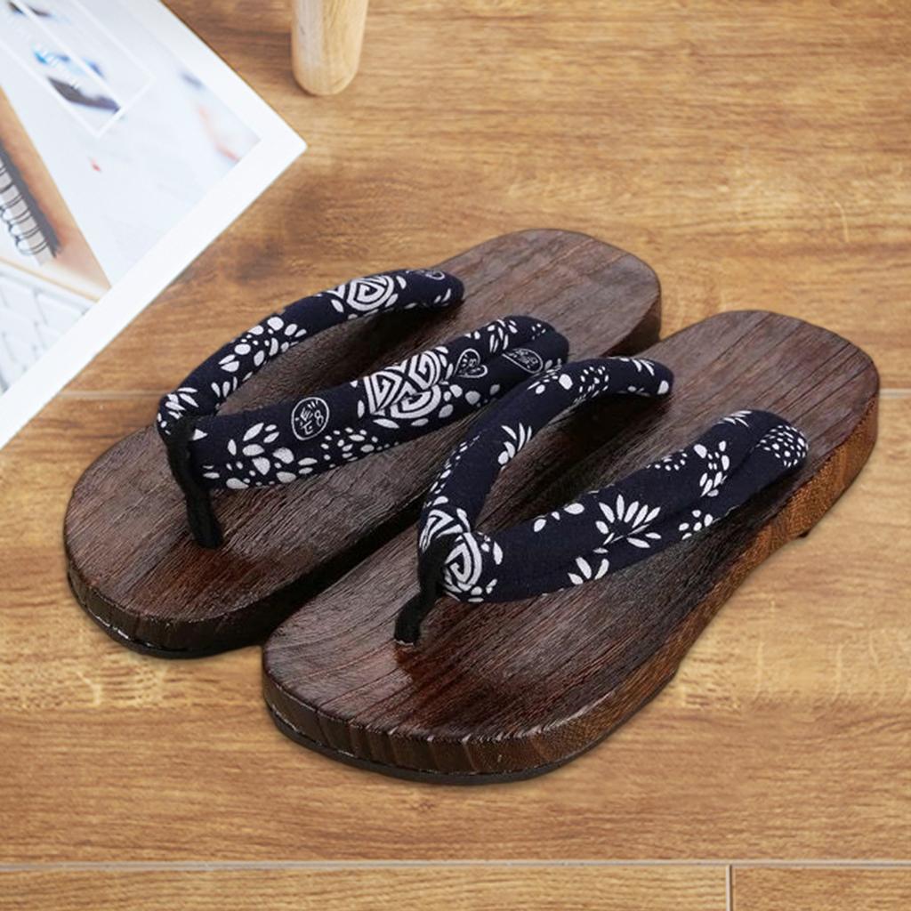 Japanese Clogs Slippers Geta Sandals Flip Flops for Men Women Blue Round 44
