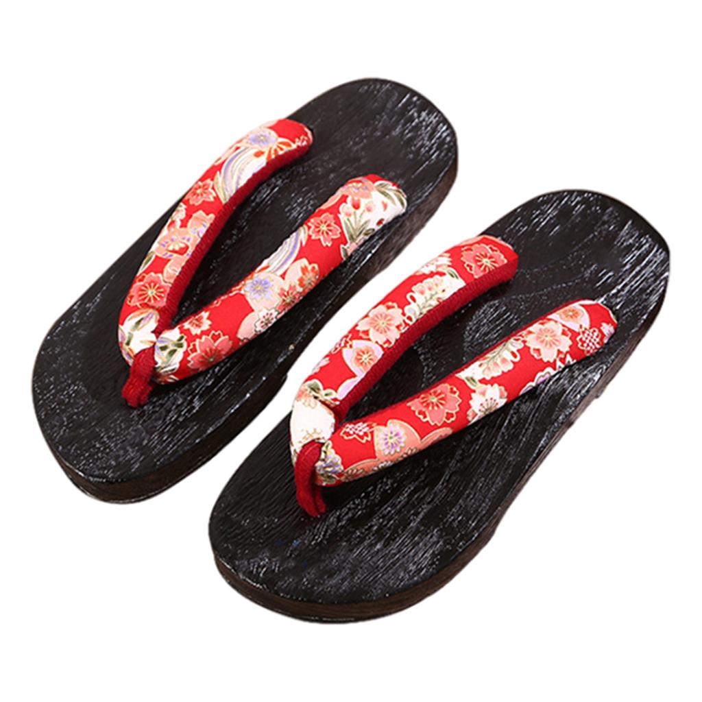 Japanese Clogs Slippers Geta Sandals Flip Flops for Men Women Red Round 40