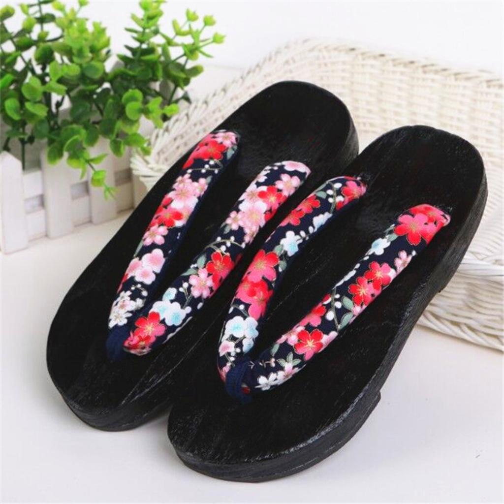 Japanese Clogs Slippers Geta Sandals Flip Flops for Men Women Black Round 41