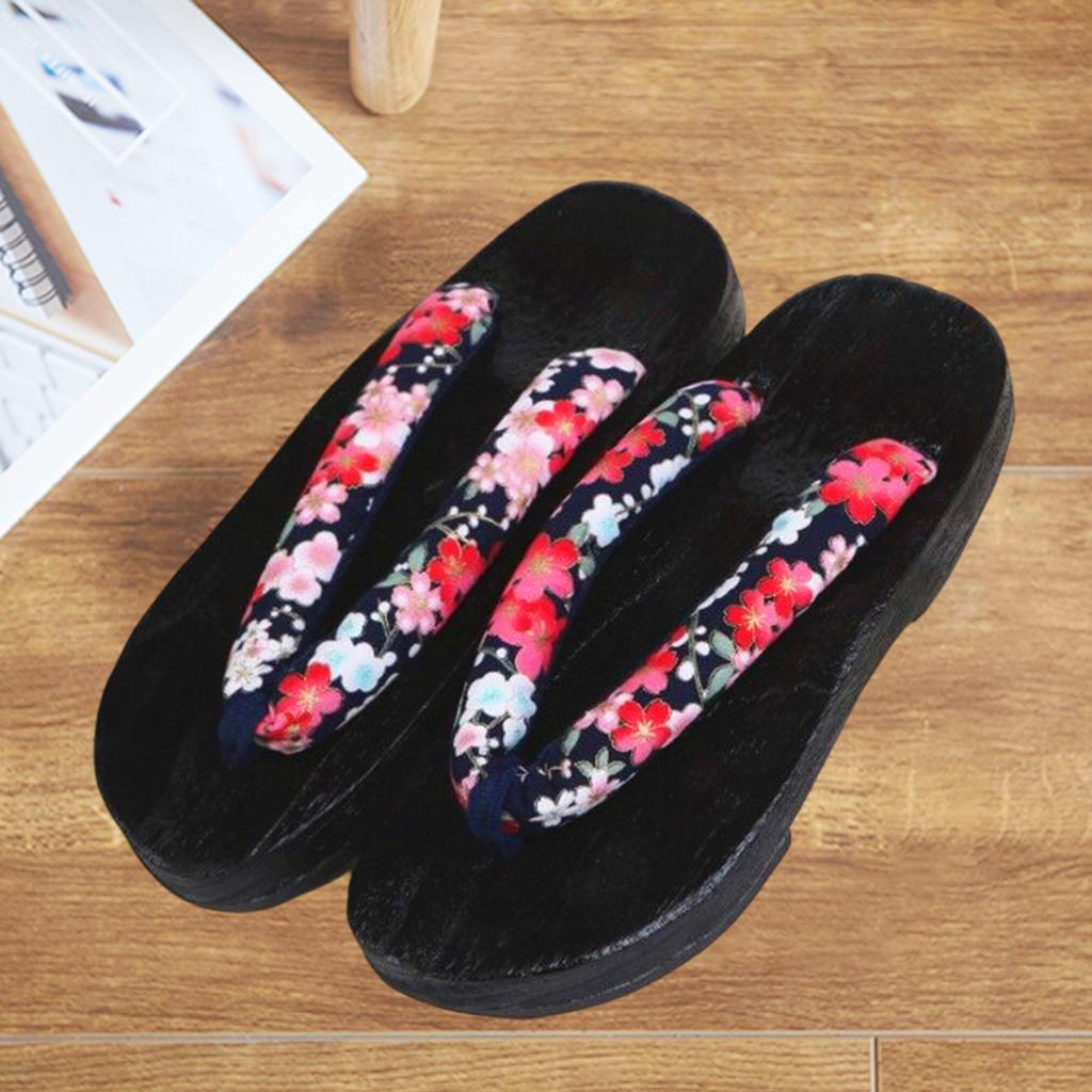 Japanese Clogs Slippers Geta Sandals Flip Flops for Men Women Black Round 41