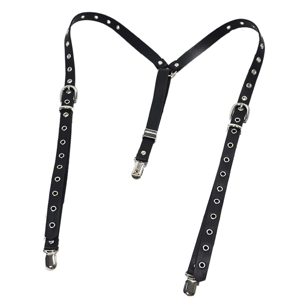 Punk style Suspenders Women Y-Shape Metal Clips Adjustable Leather Strap