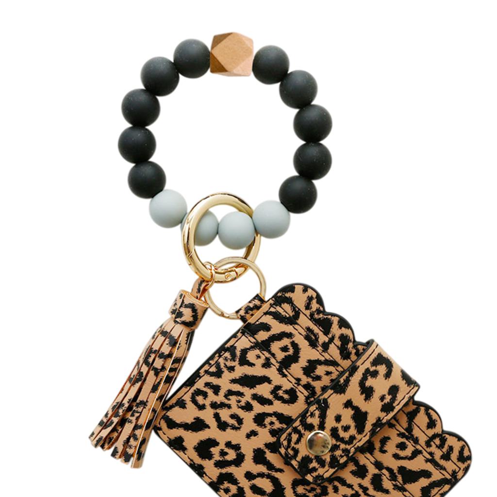 Womens Card Wallet Bracelet Key Ring Bangle Keychain Wristlet Leopard Print