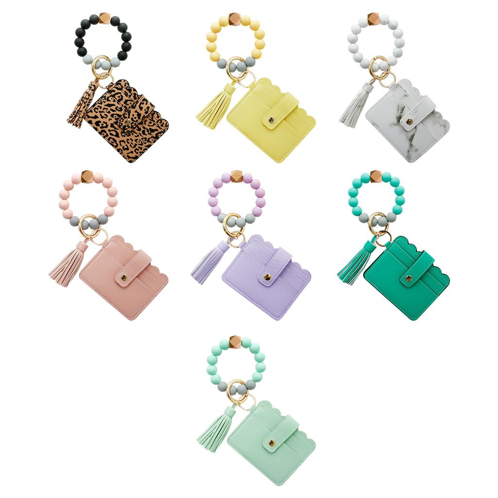 Womens Card Wallet Bracelet Key Ring Bangle Keychain Wristlet Leopard Print