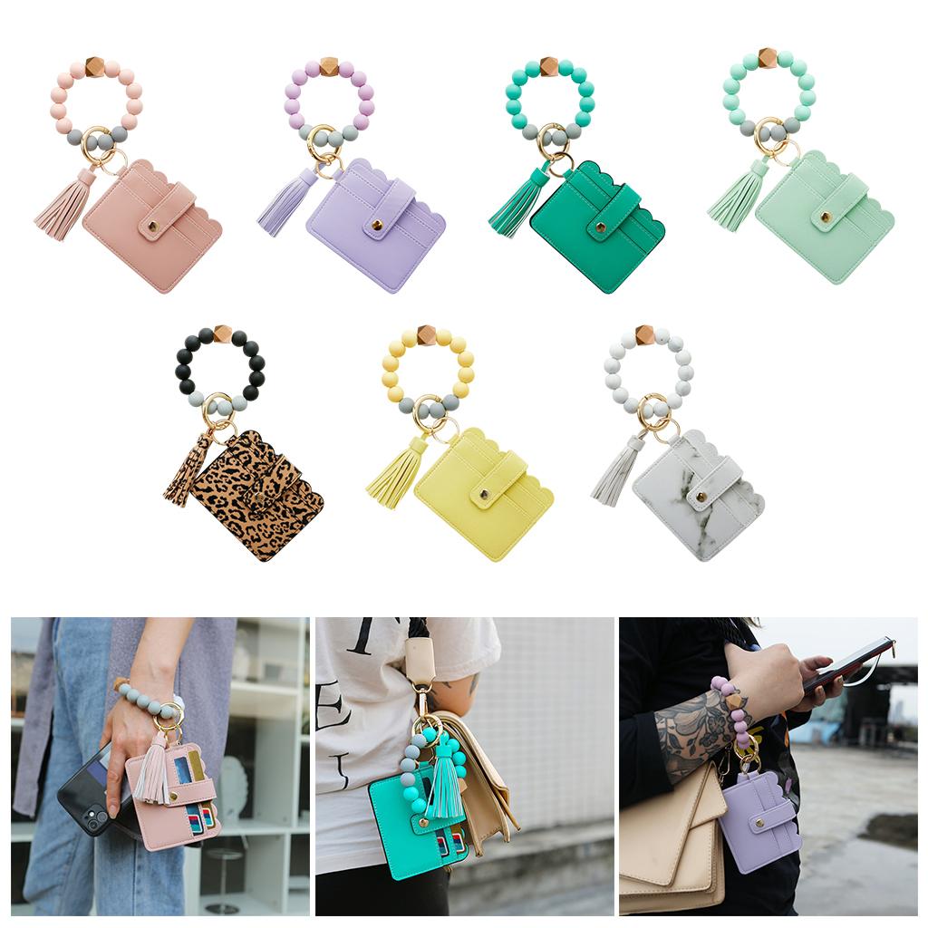 Womens Card Wallet Bracelet Key Ring Bangle Keychain Wristlet Leopard Print
