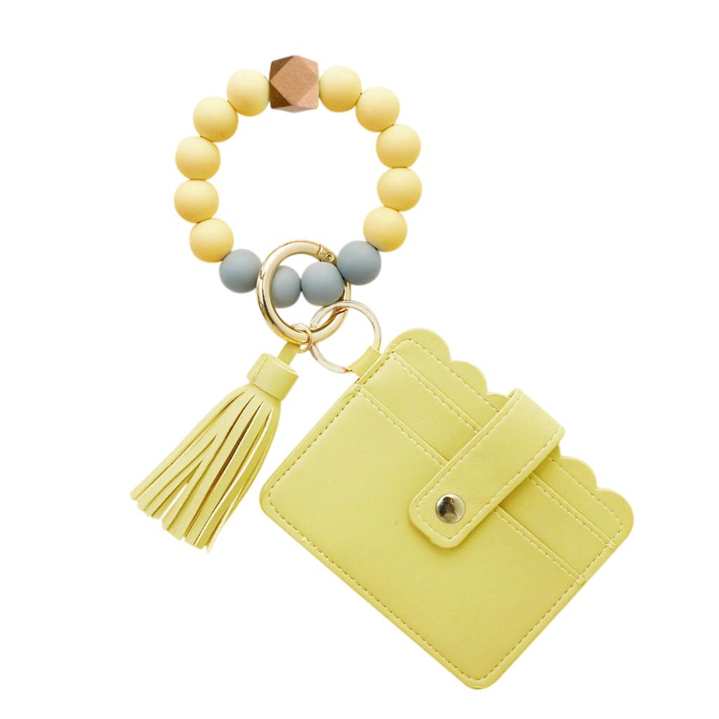 Womens Card Wallet Bracelet Key Ring Bangle Keychain Wristlet Lemon Yellow