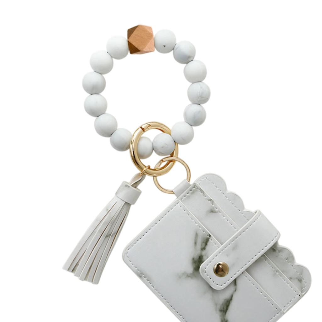 Womens Card Wallet Bracelet Key Ring Bangle Keychain Wristlet Marbling
