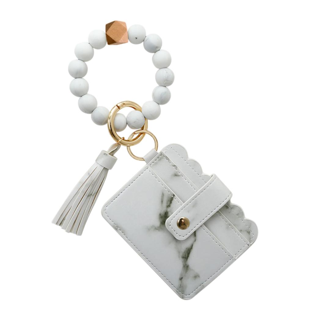 Womens Card Wallet Bracelet Key Ring Bangle Keychain Wristlet Marbling