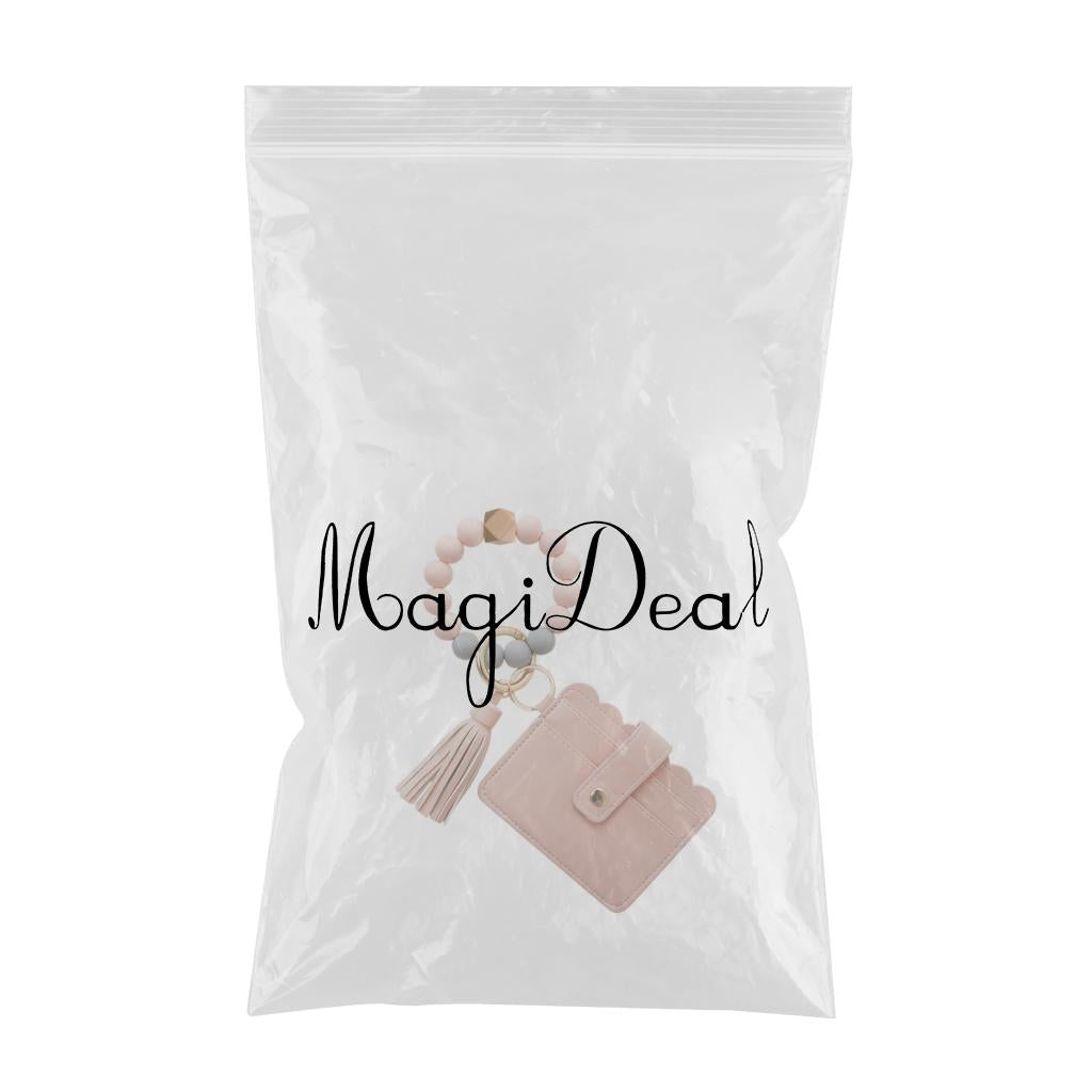 Womens Card Wallet Bracelet Key Ring Bangle Keychain Wristlet Peach Pollen