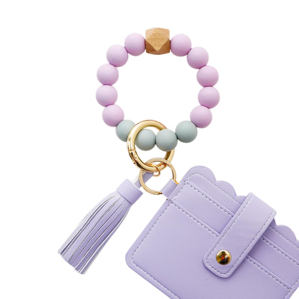 Womens Card Wallet Bracelet Key Ring Bangle Keychain Wristlet Lavender