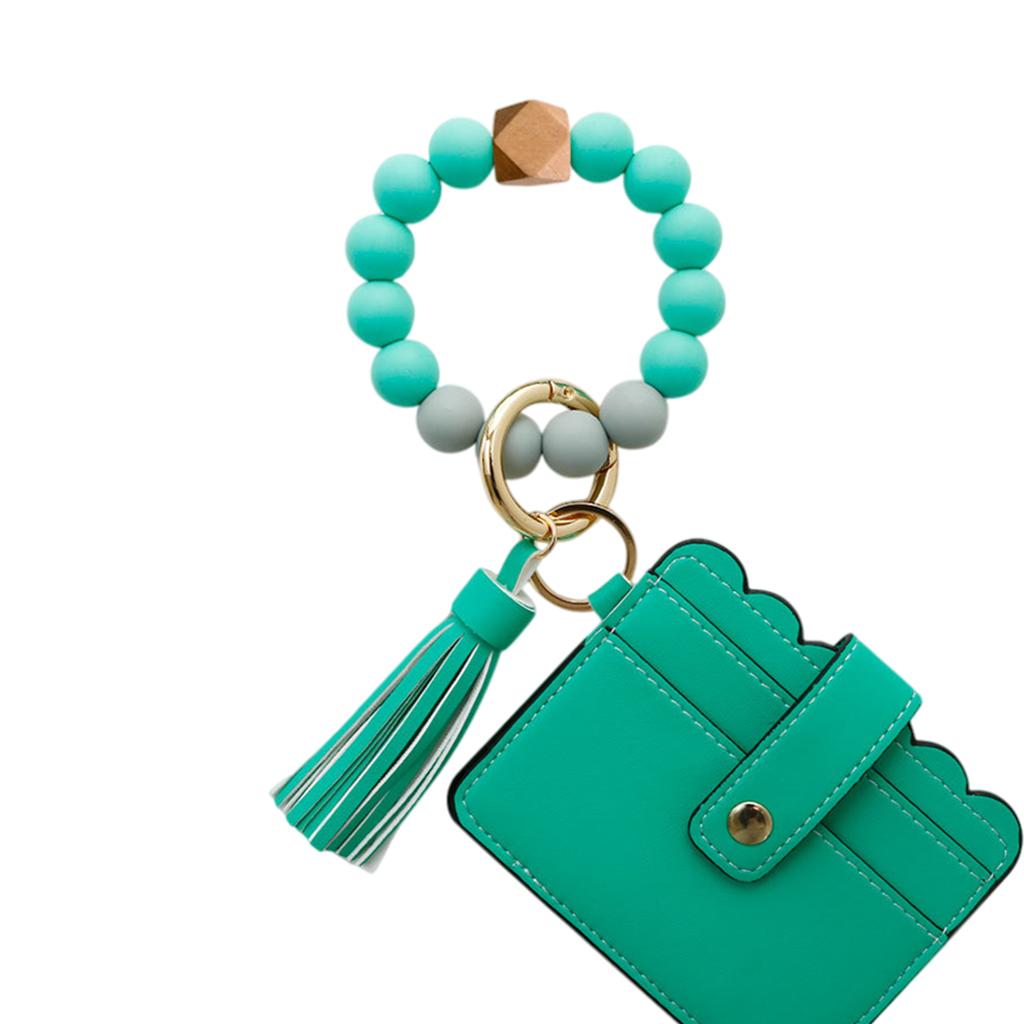 Womens Card Wallet Bracelet Key Ring Bangle Keychain Wristlet Turquoise