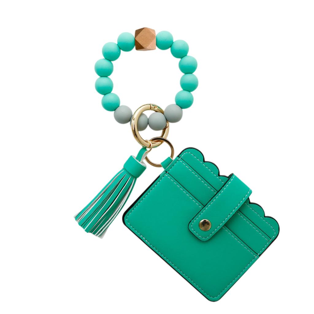 Womens Card Wallet Bracelet Key Ring Bangle Keychain Wristlet Turquoise