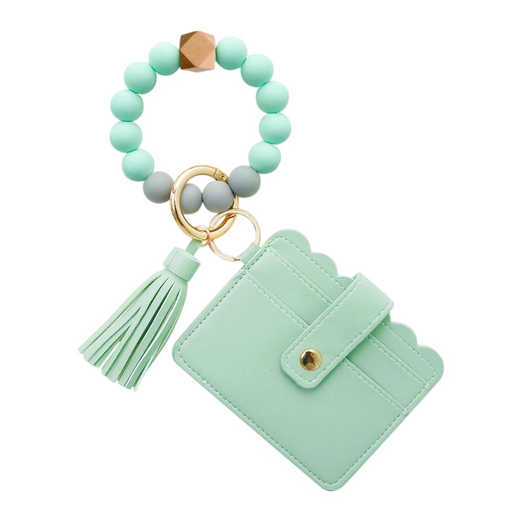Womens Card Wallet Bracelet Key Ring Bangle Keychain Wristlet Mint Green