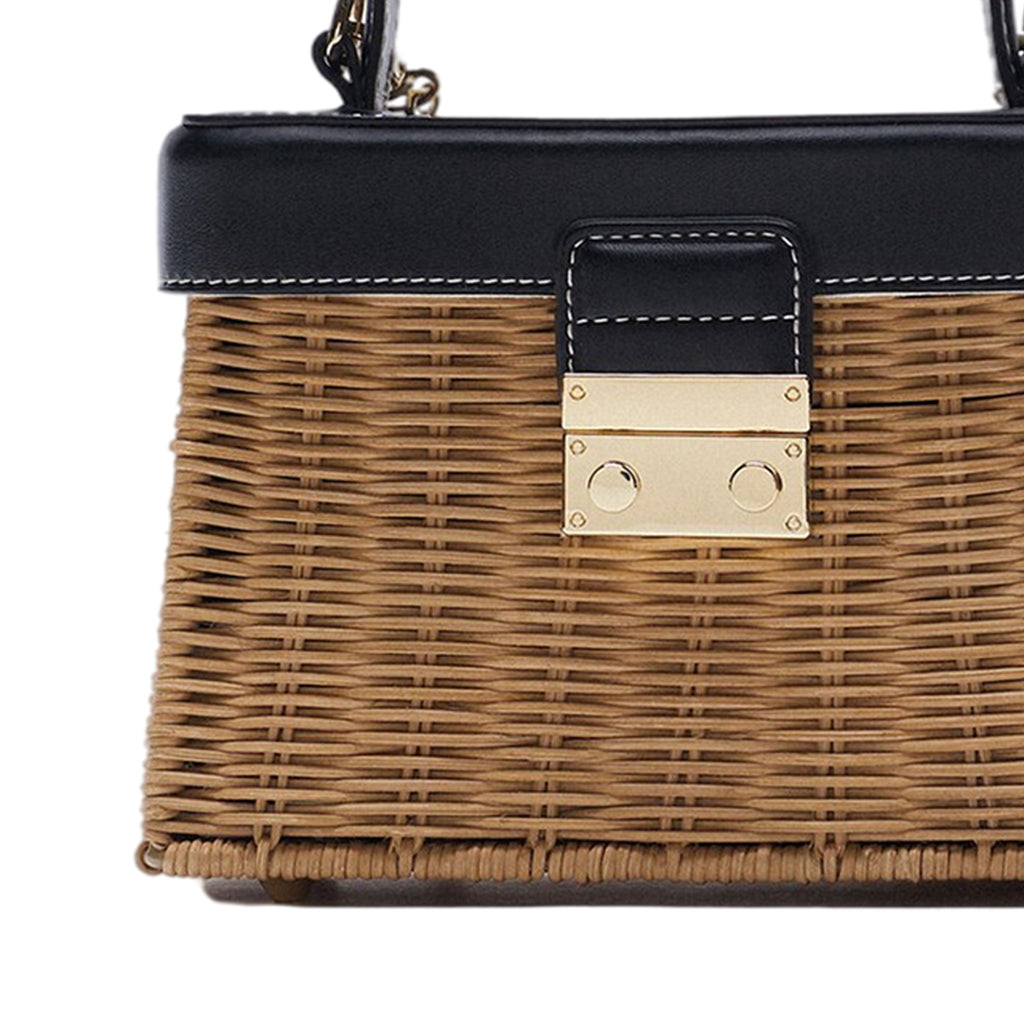 Rattan Handbag Tropical Boho Hand Bag Phone Holder Messenger Purse  Black
