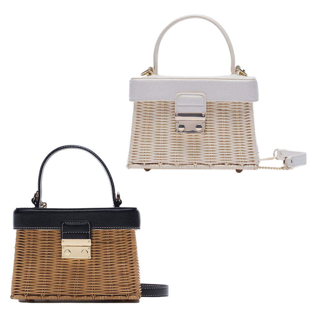 Rattan Handbag Tropical Boho Hand Bag Phone Holder Messenger Purse  Black