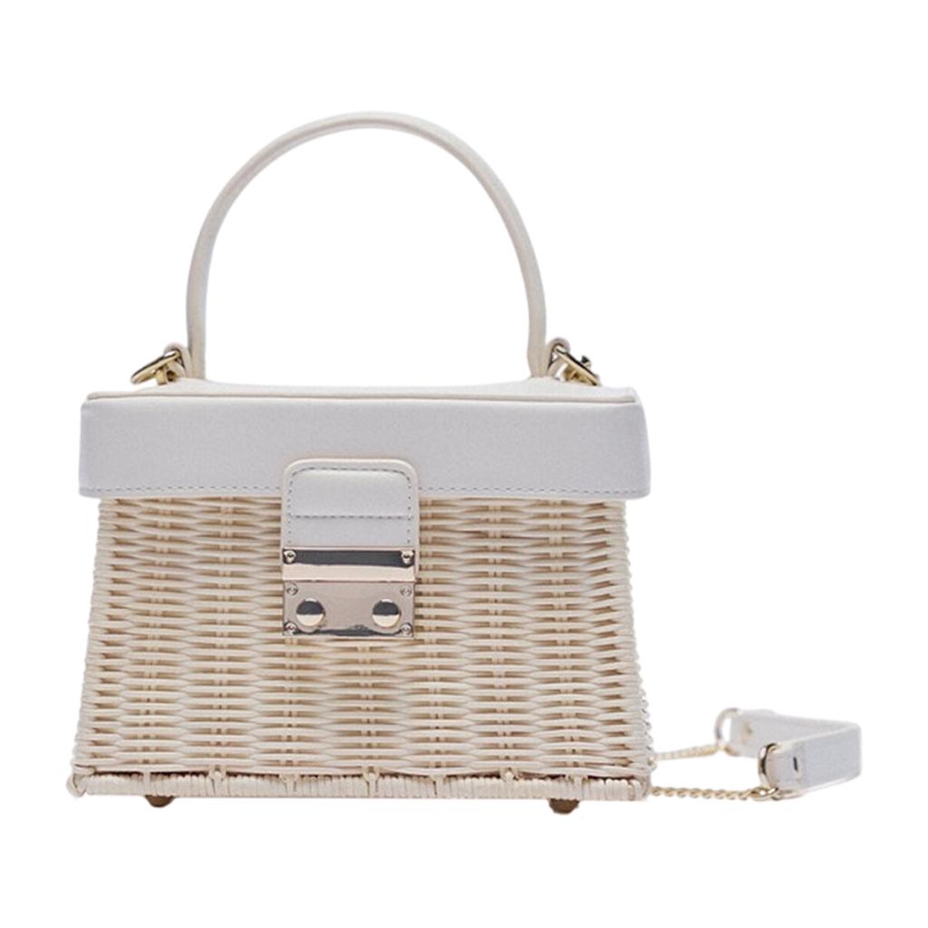 Rattan Handbag Tropical Boho Hand Bag Phone Holder Messenger Purse  White