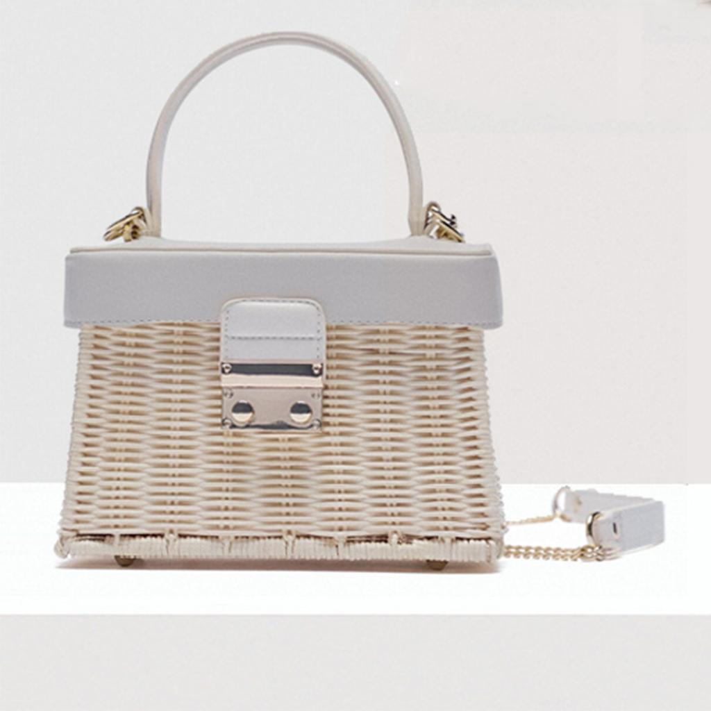 Rattan Handbag Tropical Boho Hand Bag Phone Holder Messenger Purse  White