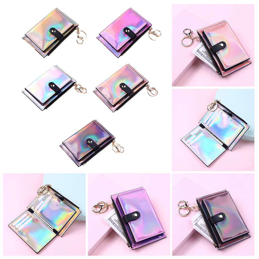 Women Wallet Bifold with Coin Pocket Card Holder Purse Keychain Purple