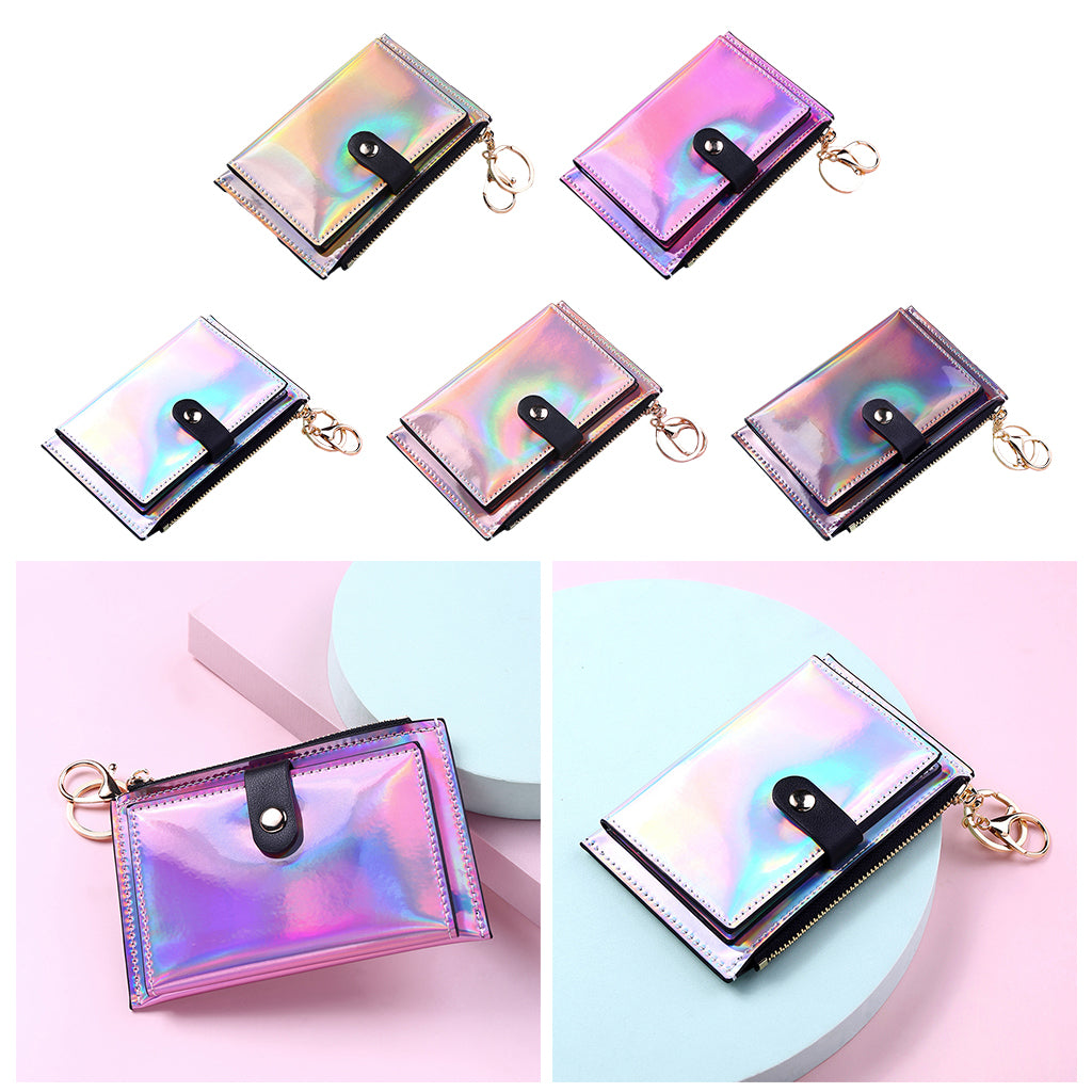 Women Wallet Bifold with Coin Pocket Card Holder Purse Keychain Purple