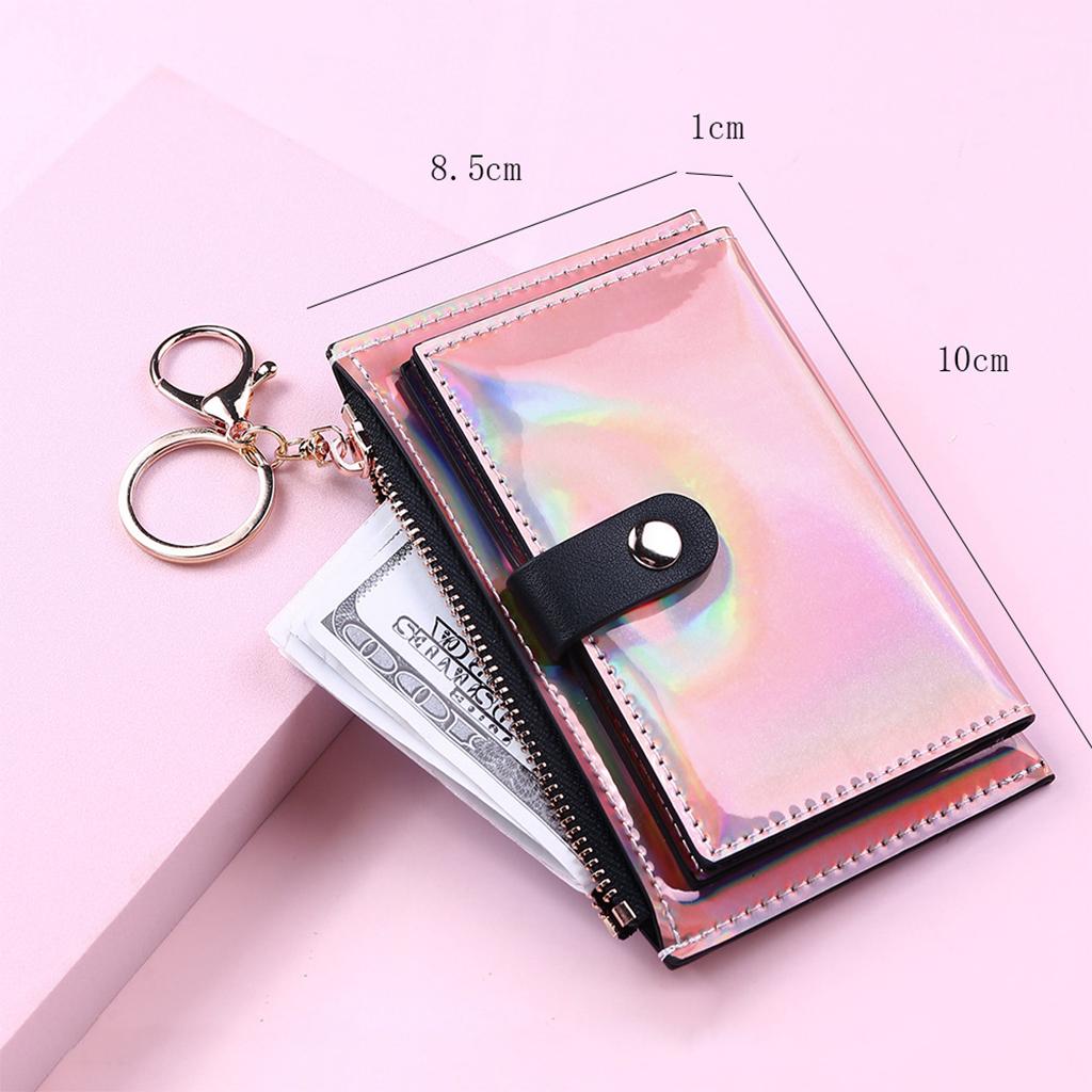 Women Wallet Bifold with Coin Pocket Card Holder Purse Keychain Pink